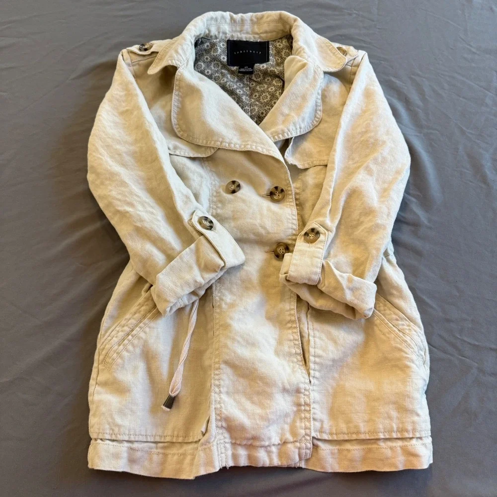 Sanctuary Linen Blend Trench Jacket Womens‎ Adjustable Drawstring XS Beige
